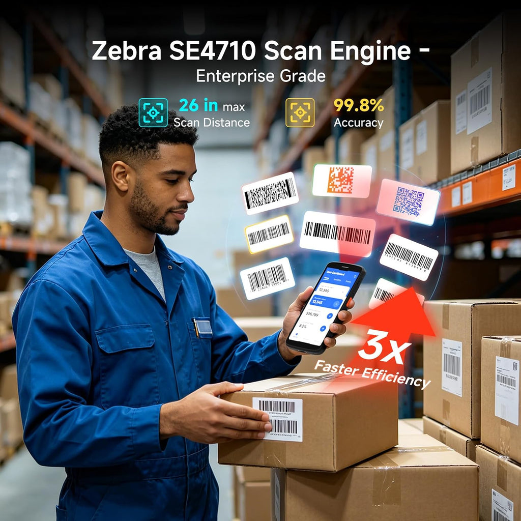 Android 15 Barcode Scanner F2, 6-Inch Handheld PDA with Zebra SE4710 | IP67 Rugged, 4.92 FT Drop Tested, 5050mAh