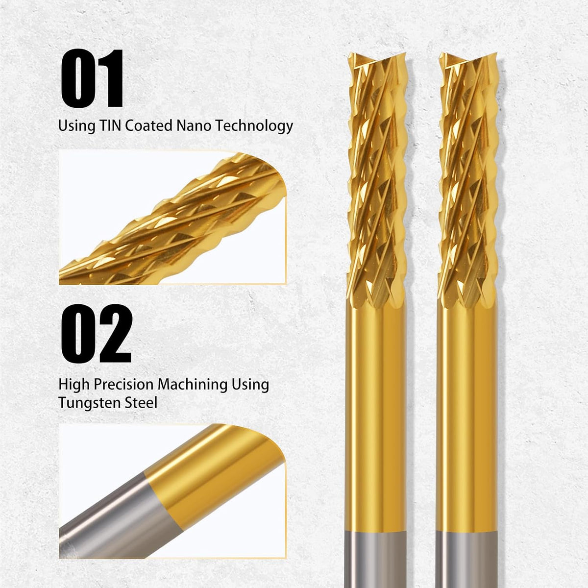 End Mill Sets,10Pcs Titanium Coat Ending Mill,1/8" Shank 0.8-3mm Micro End Mill Engraving Bits CNC Router Bits for Rotary Tools
