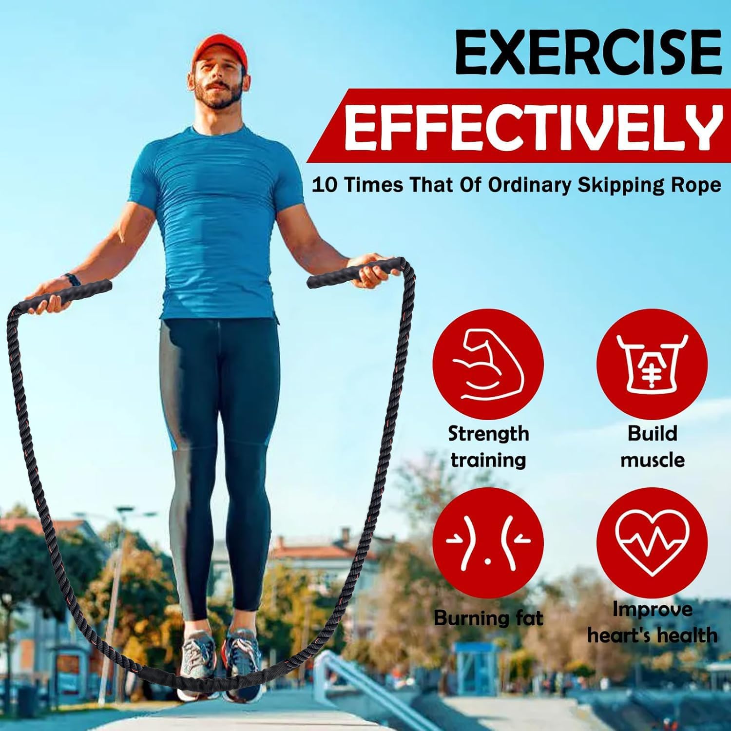 Weighted Jump Rope for Men Women, 1.5lb 2.8lb Jumping Ropes for Fitness | Adult Skipping Rope for Home Gym Exercise