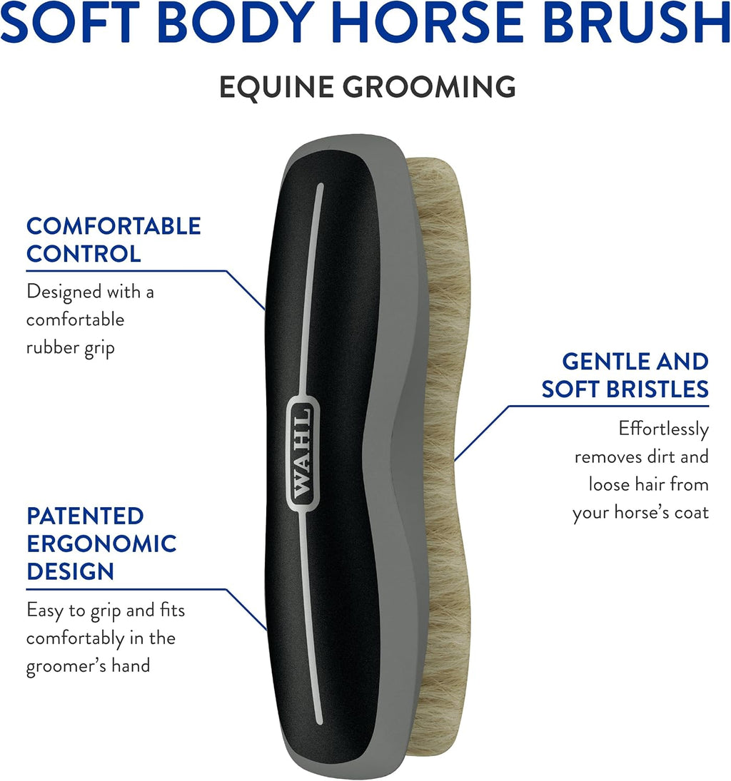 Professional Animal Equine Soft Body Horse Brush, Black