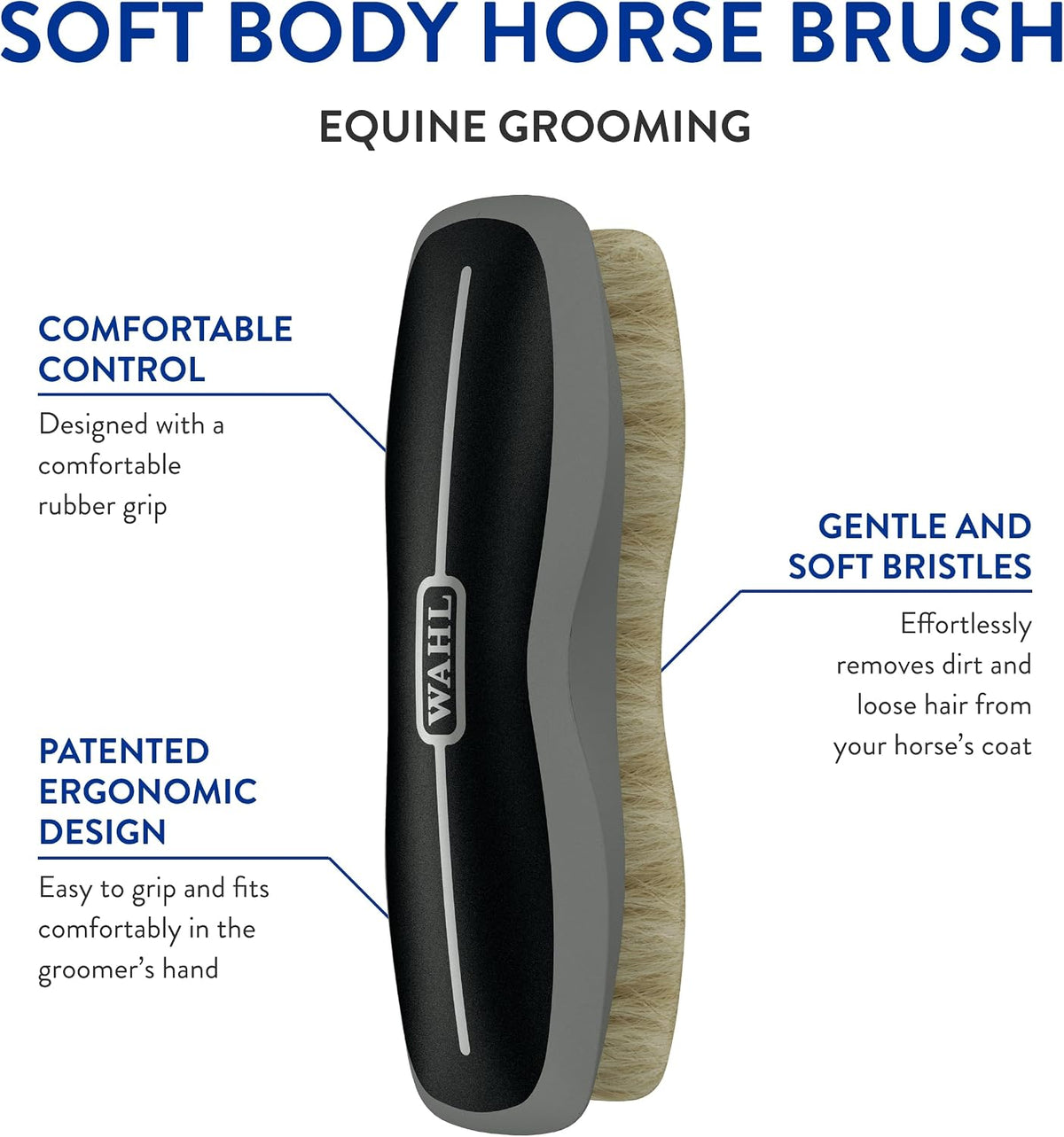 Professional Animal Equine Soft Body Horse Brush, Black