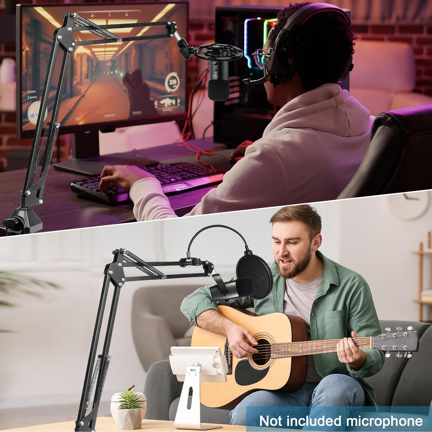 Microphone Stand for Blue Yeti Upgraded Mic Boom Arm Desk Mount for Hyperx Quadcast Blue Yeti Pro X Snowball with Top