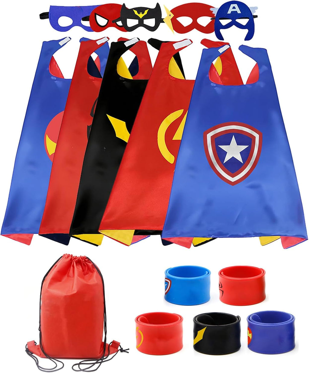 Kids Superhero Cape and Mask Set,Dress Up Costume with Slap Bracelets,Perfect for Birthday Patry,Halloween Cosplay