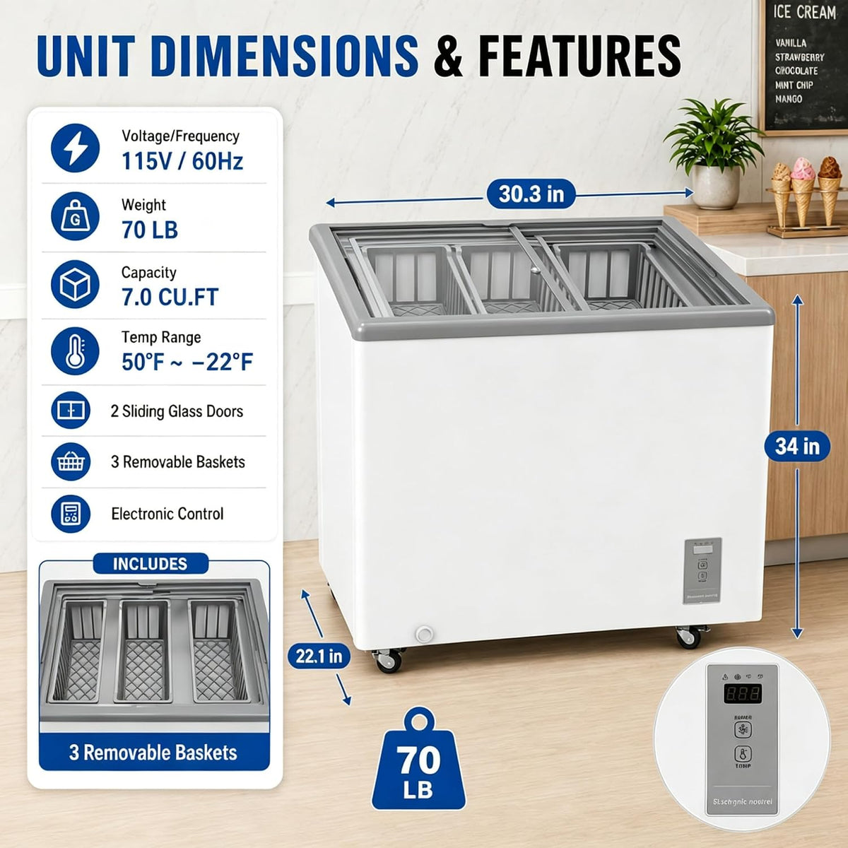 7.0Cu.Ft Inverter Flat‑Top commmercial Ice Cream Display Freezer DOE Listed