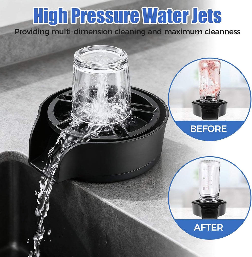 Glass Rinser for Kitchen Sink, High Pressure 360 Degree Rotating Glass Rinser with Pull-Out Spray Gun, Cup Washer
