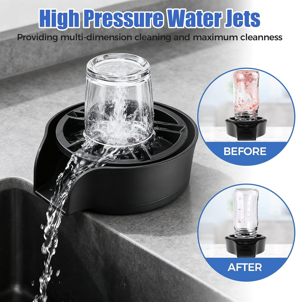 Glass Rinser for Kitchen Sink, High Pressure 360 Degree Rotating Glass Rinser with Pull-Out Spray Gun, Cup Washer