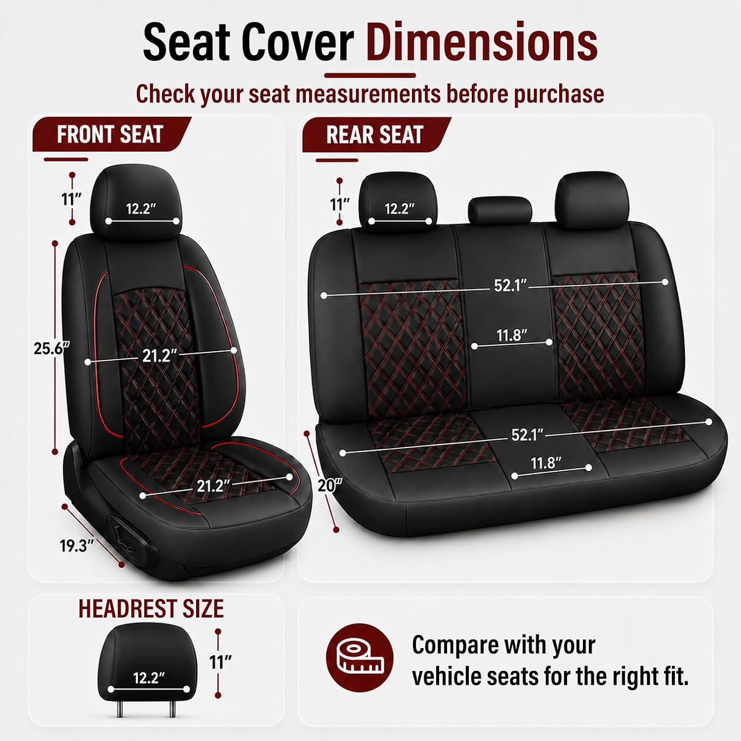 Car Seat Covers Full Set, Breathable and Waterproof Napa Leather Car Seat Cover, Interior Universal Fit for Cars