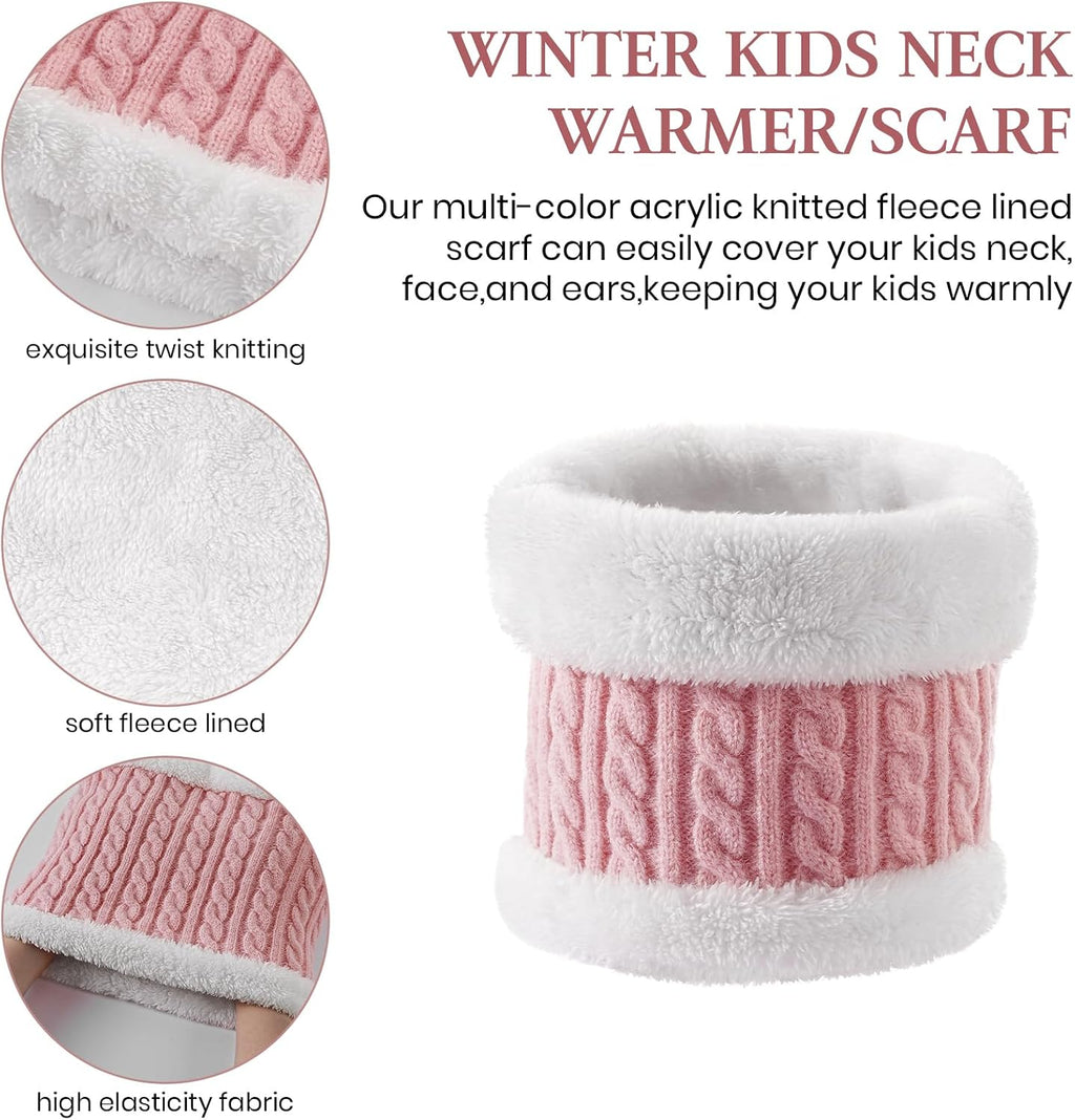 Kids Winter Hat Gloves Scarf Set, Winter Hats and Gloves for Girls with Pom, Neck Warmer Thick Lining Set