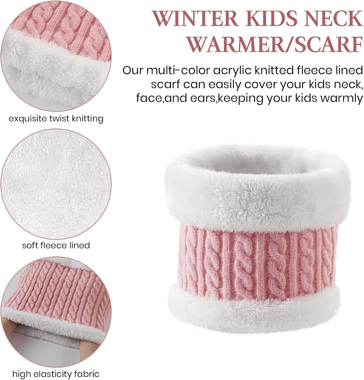 Kids Winter Hat Gloves Scarf Set, Winter Hats and Gloves for Girls with Pom, Neck Warmer Thick Lining Set