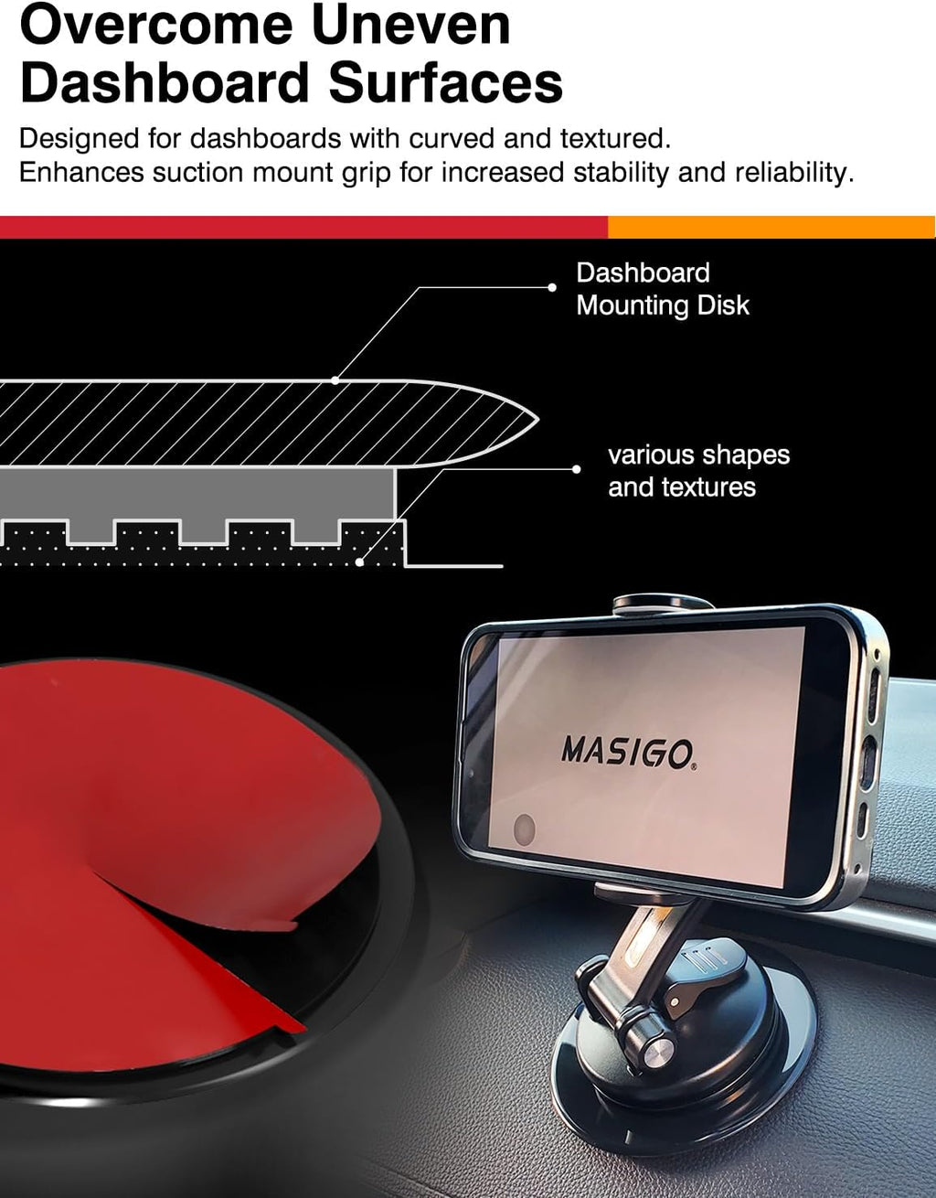 Adhesive Dashboard Mounting Disk Set for Suction Cup Car Mounts – 3.74" (95mm) Wide – Secure Hold for Phone Holders