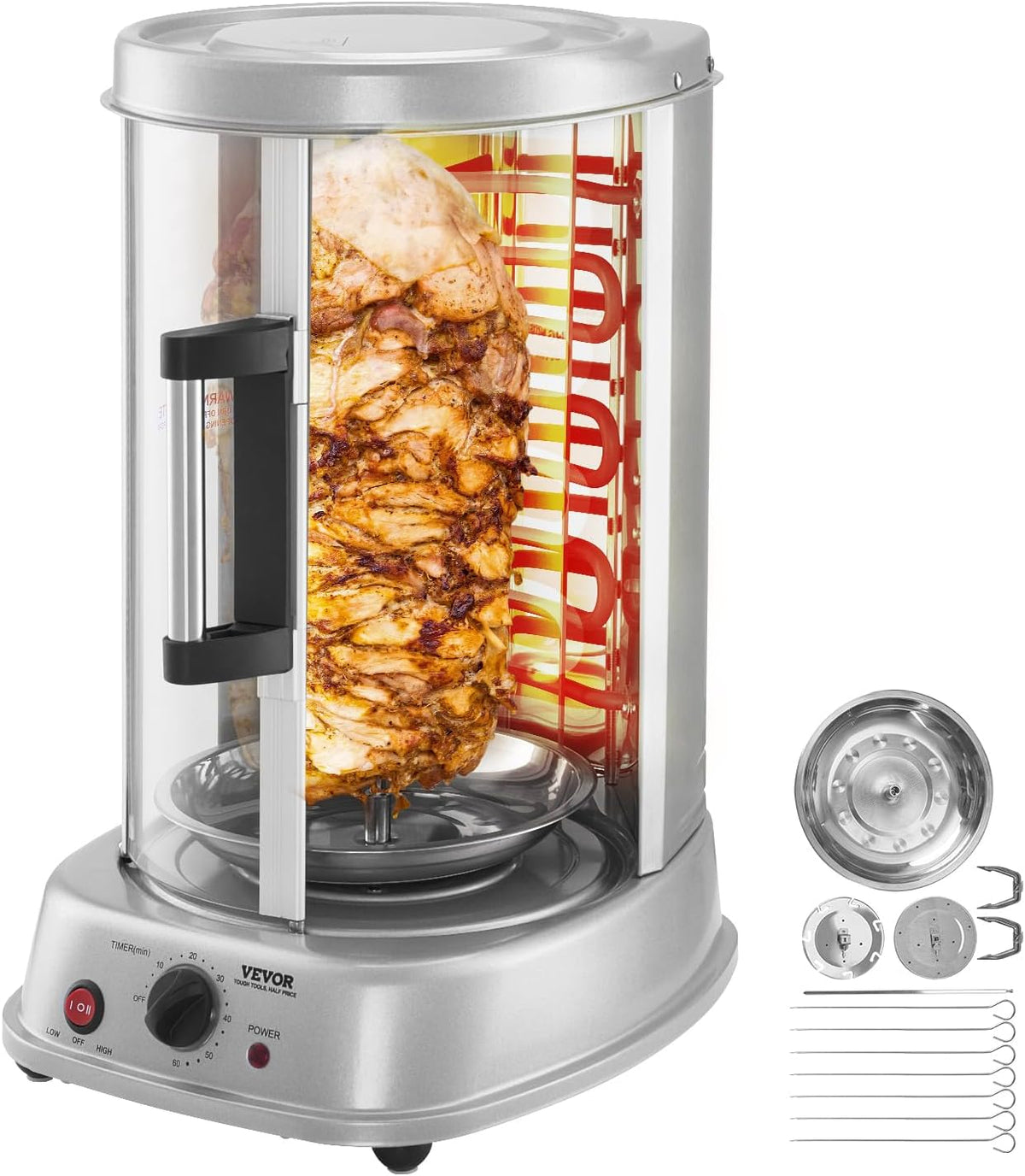 Shawarma Grill Machine, Vertical Chicken Shawarma Cooker Machine Countertop, Electric Stainless Steel Broiler Gyro