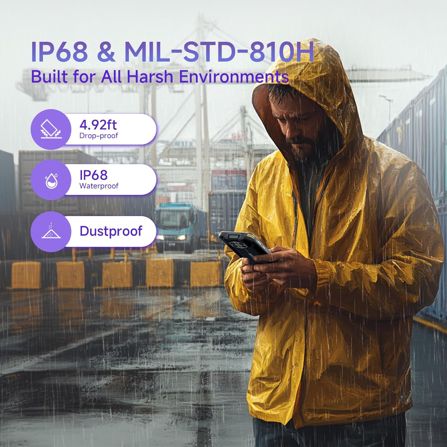 Android 14 Barcode Scanner H68T, Handheld PDA w/Zebra SE4710 Scan Engine, 8GB+128GB, IP68 Rugged Data Terminal, 6.56"