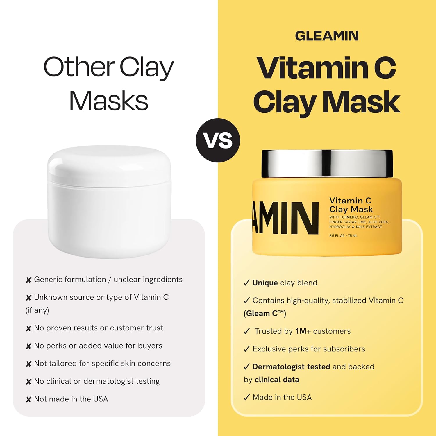 Vitamin C Clay Mask for Dark Spots 2.5oz Brightening Clay Face Mask | with Turmeric, Deep Cleansing, Pore Refining