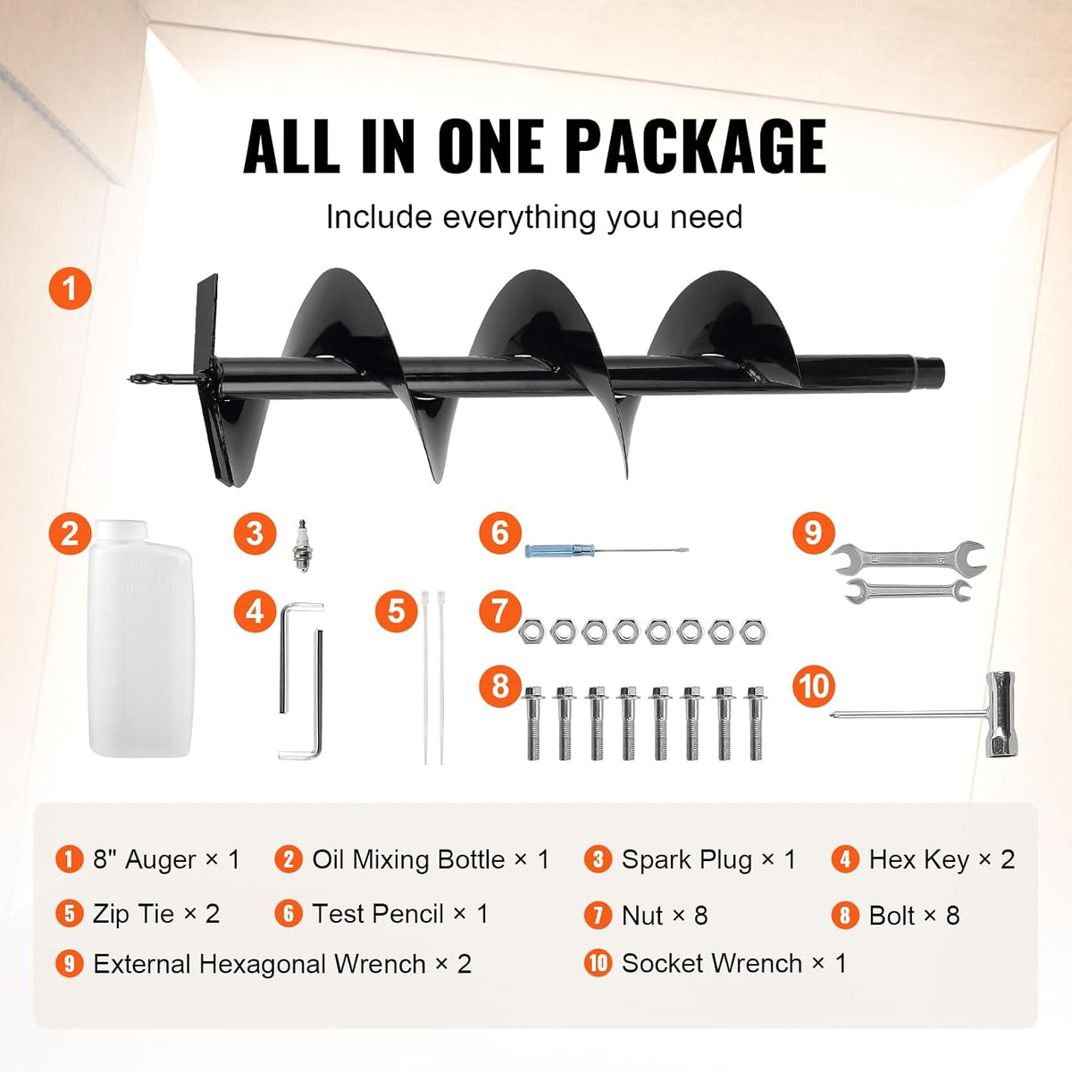 Post Hole Digger, 43cc 1250W Auger Post Hole Digger, Gas Powered Earth Digger with 8" Earth Auger Drill Bit, 30 inch
