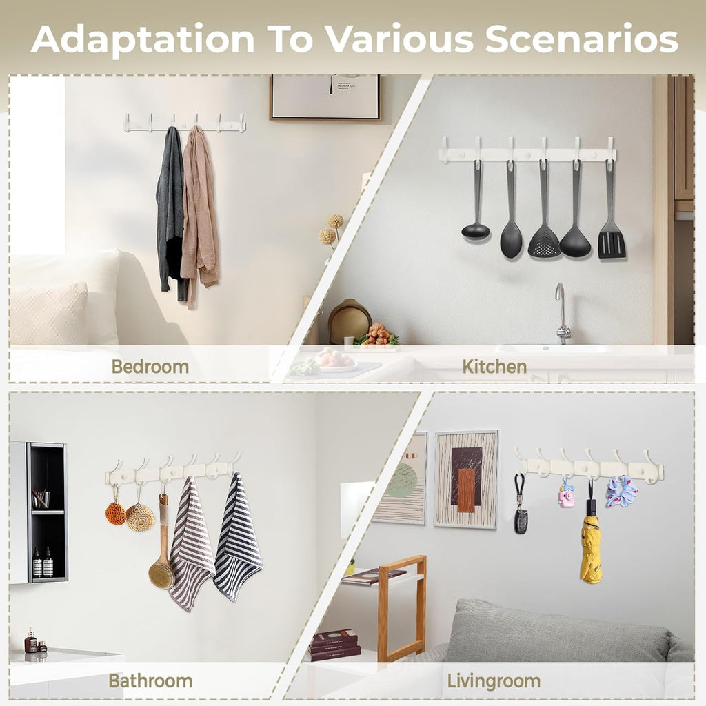Coat Rack Wall Mount, 2 Pack Coat Hooks Hanger Wall Double Hook Rack Rail Towel Hat Rack Entryway Bathroom Hanger