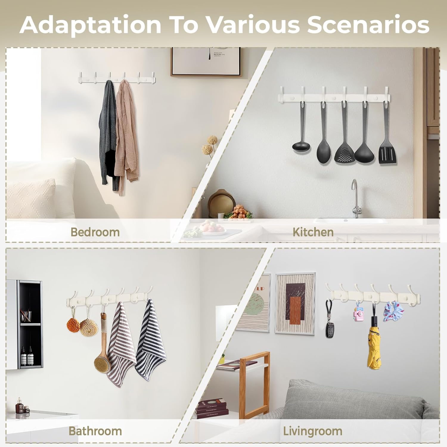 Coat Rack Wall Mount, 2 Pack Coat Hooks Hanger Wall Double Hook Rack Rail Towel Hat Rack Entryway Bathroom Hanger