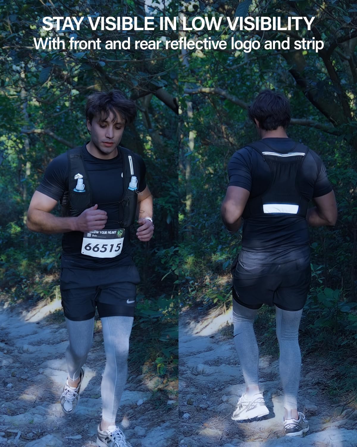 Running Vest for Women Men, US Patent, Adjustable Chest Straps Running Hydration Vest with 500ml Soft Flask