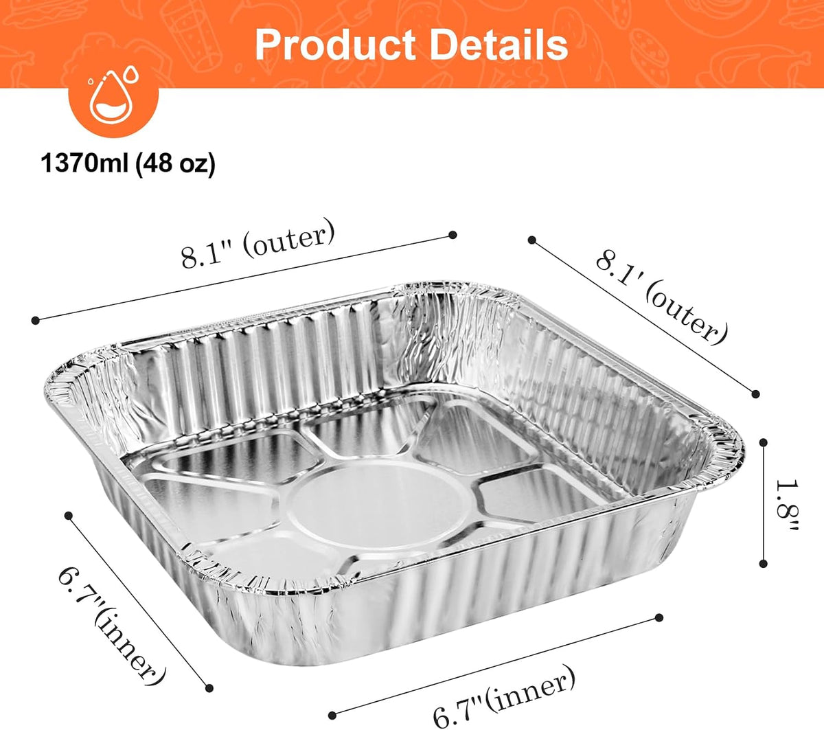 25 Pack 8x8 Square Aluminum Foil Pans with Lids, Disposable