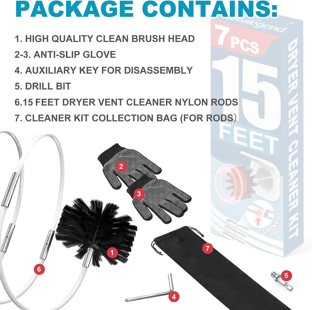 Dryer Vent Cleaner Kit - 15Ft Flexible Lint Remover