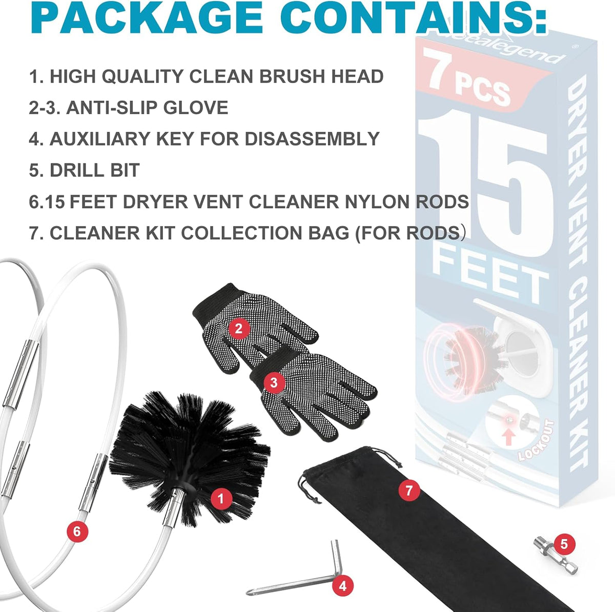 Dryer Vent Cleaner Kit - 15Ft Flexible Lint Remover