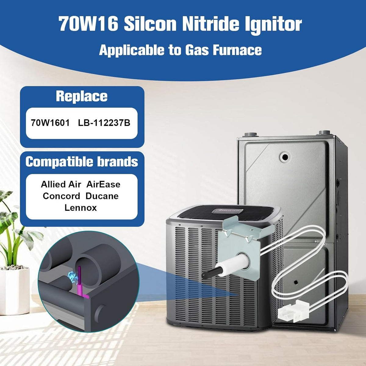 Upgraded 70W16 Furnace Hot Surface Ignitor for Lennox Emerson Armstrong