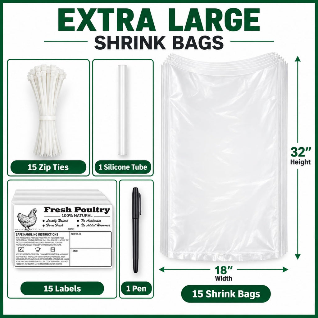 18"x32" Extra Large Turkey Shrink Bag for Freezer, 4.3 Mil, 15pcs