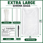18"x32" Extra Large Turkey Shrink Bag for Freezer, 4.3 Mil, 15pcs