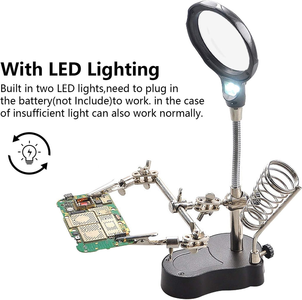3.5X12X Helping Hands Soldering Station with LED Light & Alligator Clips