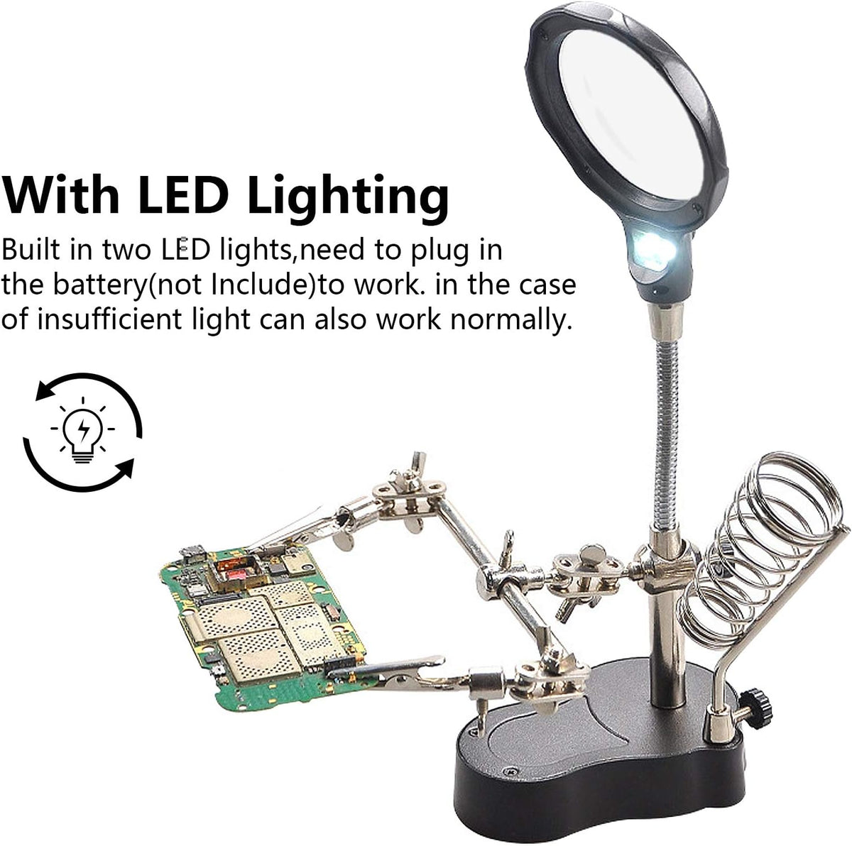 3.5X12X Helping Hands Soldering Station with LED Light & Alligator Clips