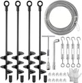 4 Pack 18" Ground Anchors Shed Anchor Kit with 50ft Galvanized Cable & 4 Pack Turnbuckles, Heavy Duty Ground Anchor