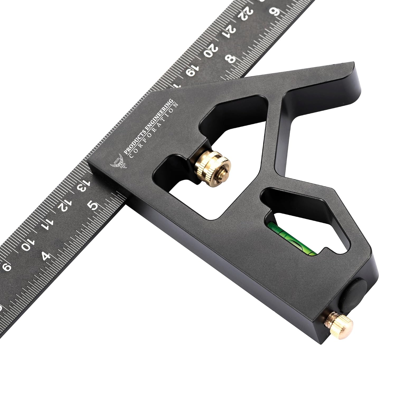 2-Piece 12" Aluminum Combination Square Set - with Bubble Level and Draw Pin, Laser-Etched Markings for Accurate