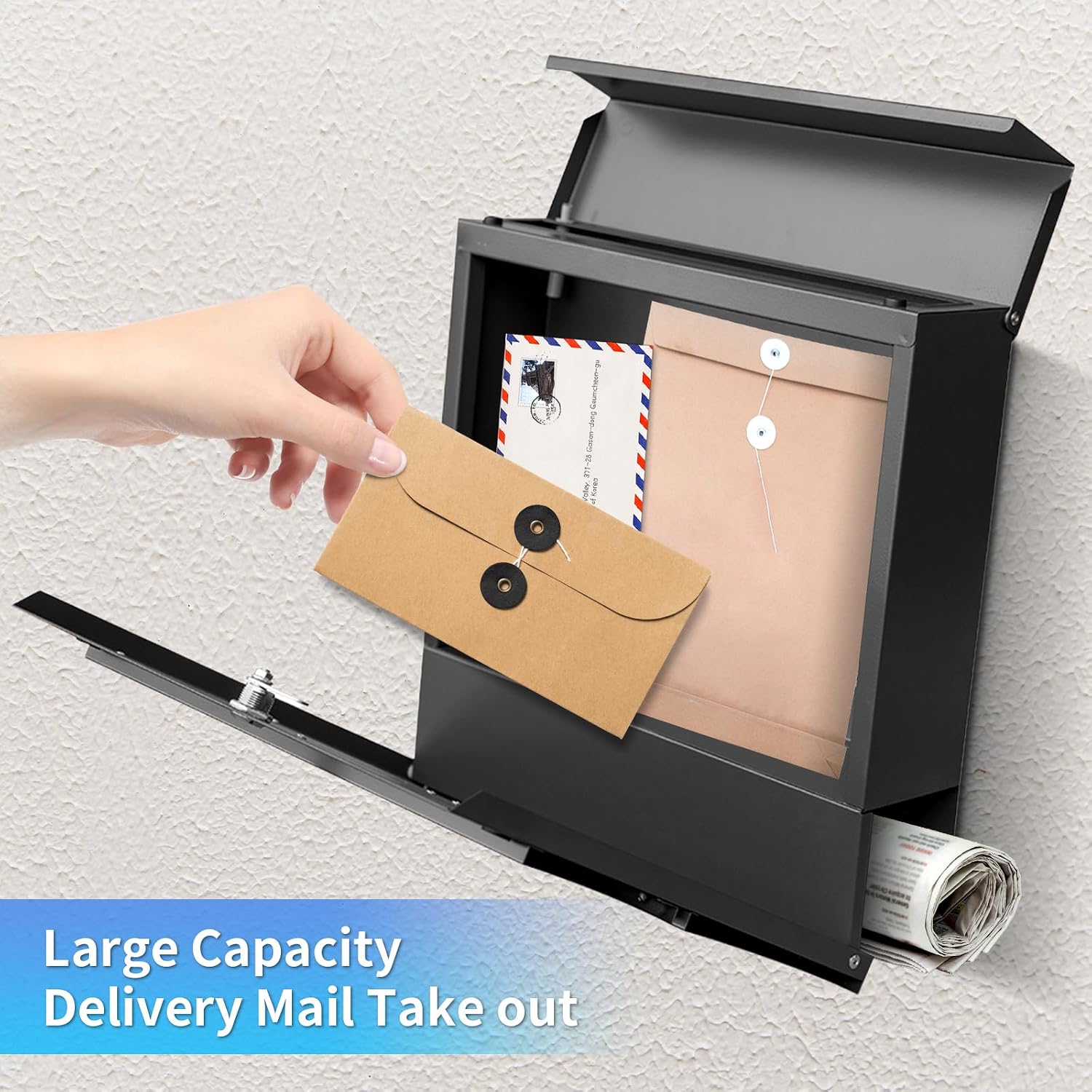 Wall Mount Mailboxes, Locking Modern Drop Mailbox for Outside, Large Capacity Galvanized Steel Post Box with