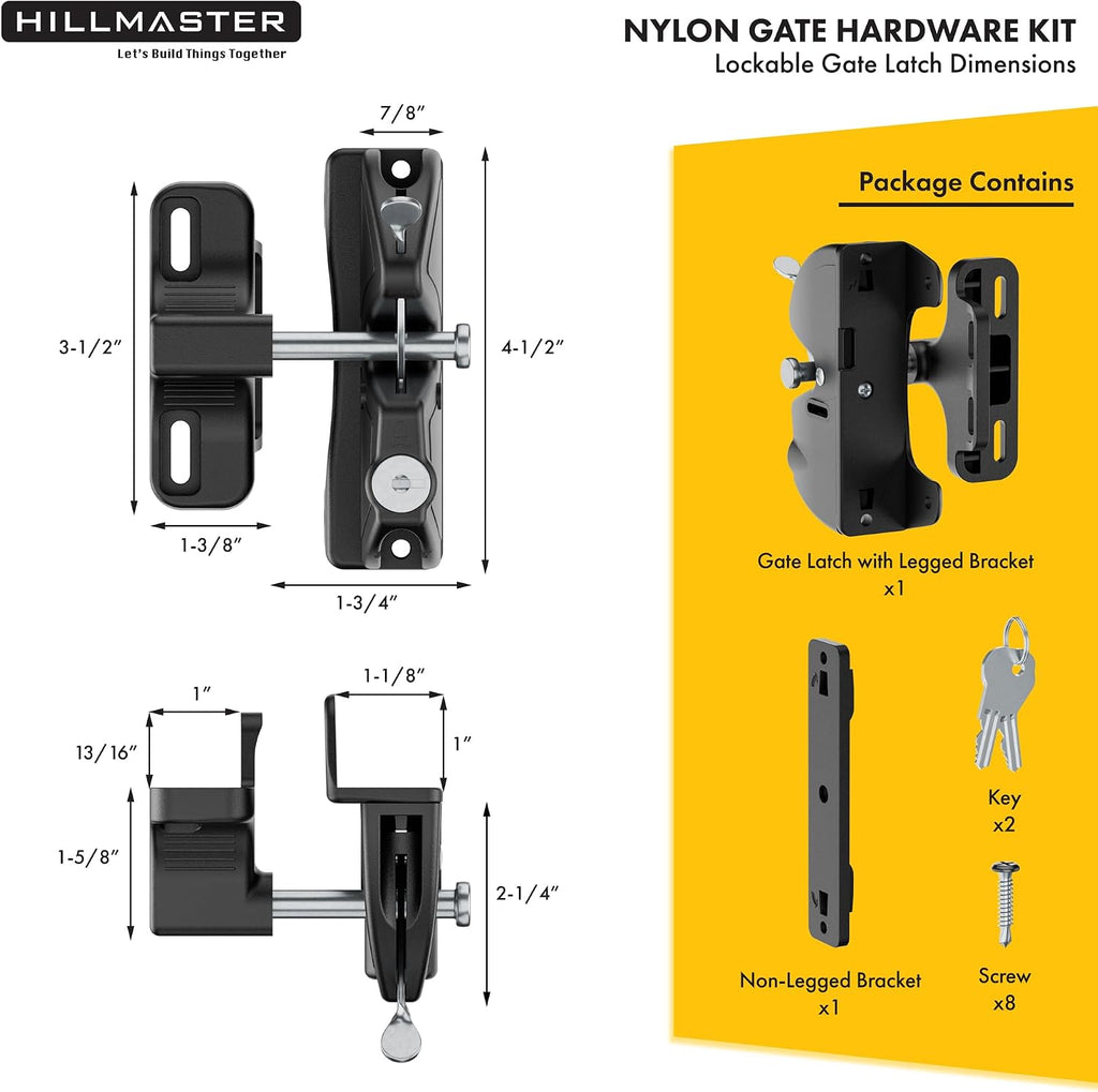 Self Closing Gate Hinges and Key Lockable 2 Sided Gate Latch Gate Hardware Kit,Two Sided Self Locking Gate Latch and