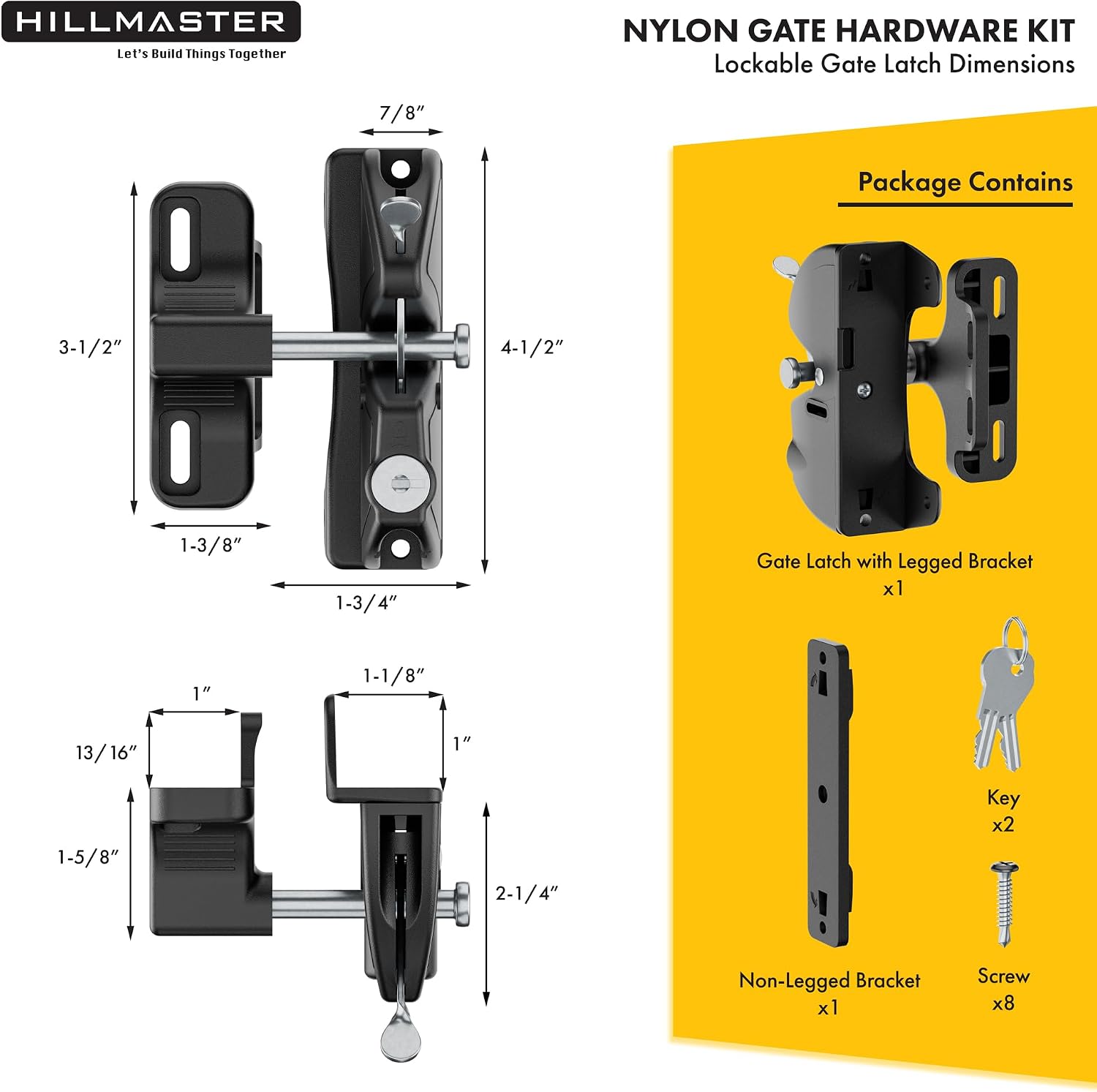 Self Closing Gate Hinges and Key Lockable 2 Sided Gate Latch Gate Hardware Kit,Two Sided Self Locking Gate Latch and
