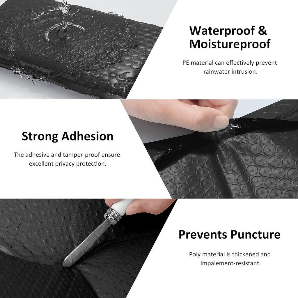 Bubble Mailers 6x10 Inch 25pc Black Shipping Bags, Chic Packaging Bags For Small Business, Colored Padded Mailing