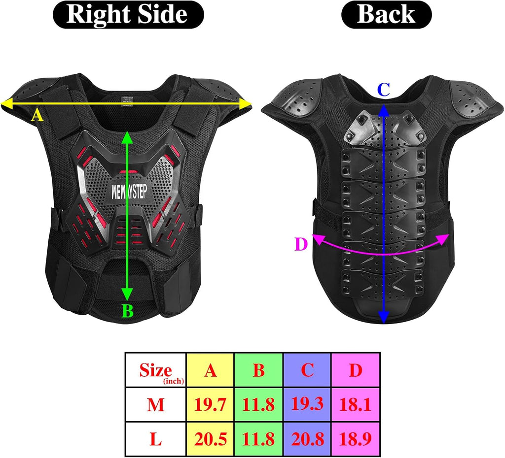 Motorcycle Body Armor Vest Motocross Gear, Dirt Bike Chest Protector for Men Motorcycle Gear Back Protector Off-Road