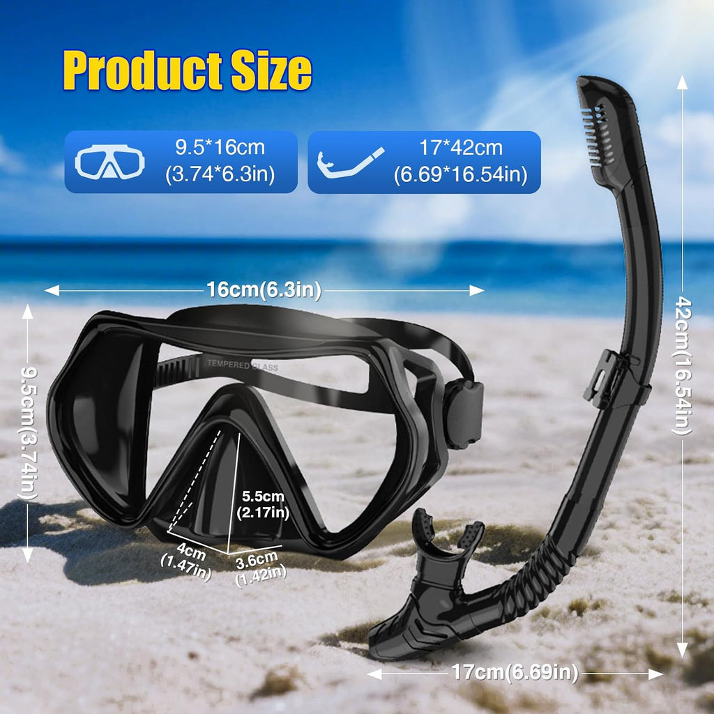 Dry Snorkel Set,Panoramic Wide View Anti-Fog Scuba Diving Mask,Professional Snorkeling Gear for Adults