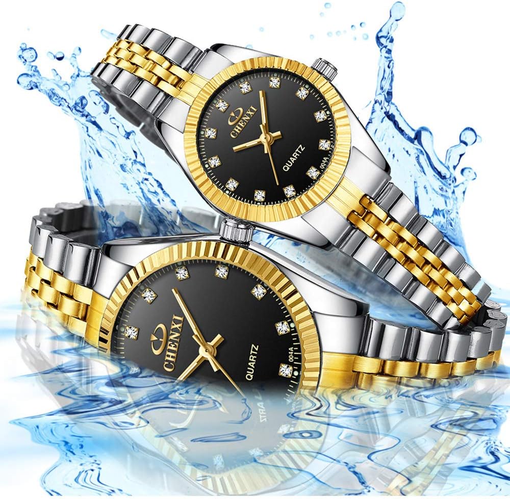 Luxury Business Rhinestone Lovers Quartz Women & Men Analog Stainless Steel Dress Couple Waterproof Watch (Silver