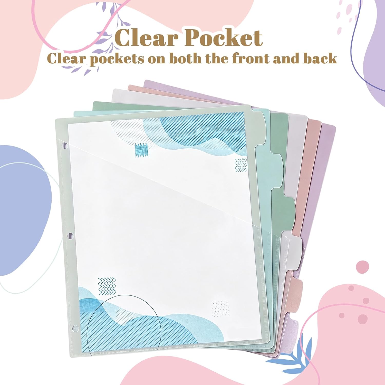 12 Pcs Morandi Binder Dividers with Pocket and Tabs Binders Index Dividers for 3 Rings Plastics Sheets Protectors