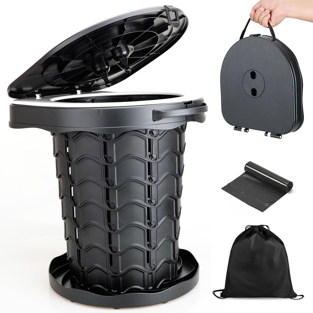 Portable camping Toilet, Foldable and Height Adjustable, Load Capacity 400lbs, with Carrying Handle, Perfect for