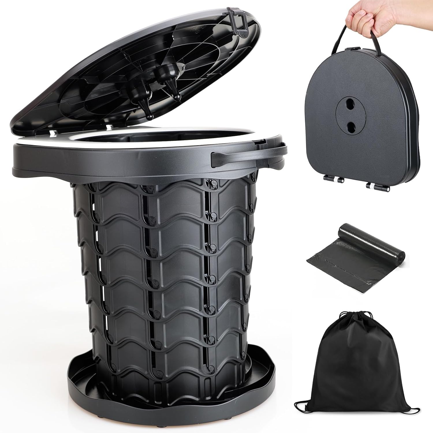 Portable camping Toilet, Foldable and Height Adjustable, Load Capacity 400lbs, with Carrying Handle, Perfect for
