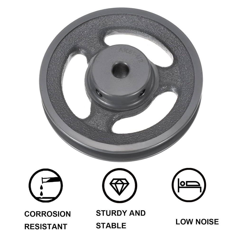 uxcell AK51-1/2 V-Belt Sheave 1/2" Bore, 4.95" OD, Single Groove Web Sheave
