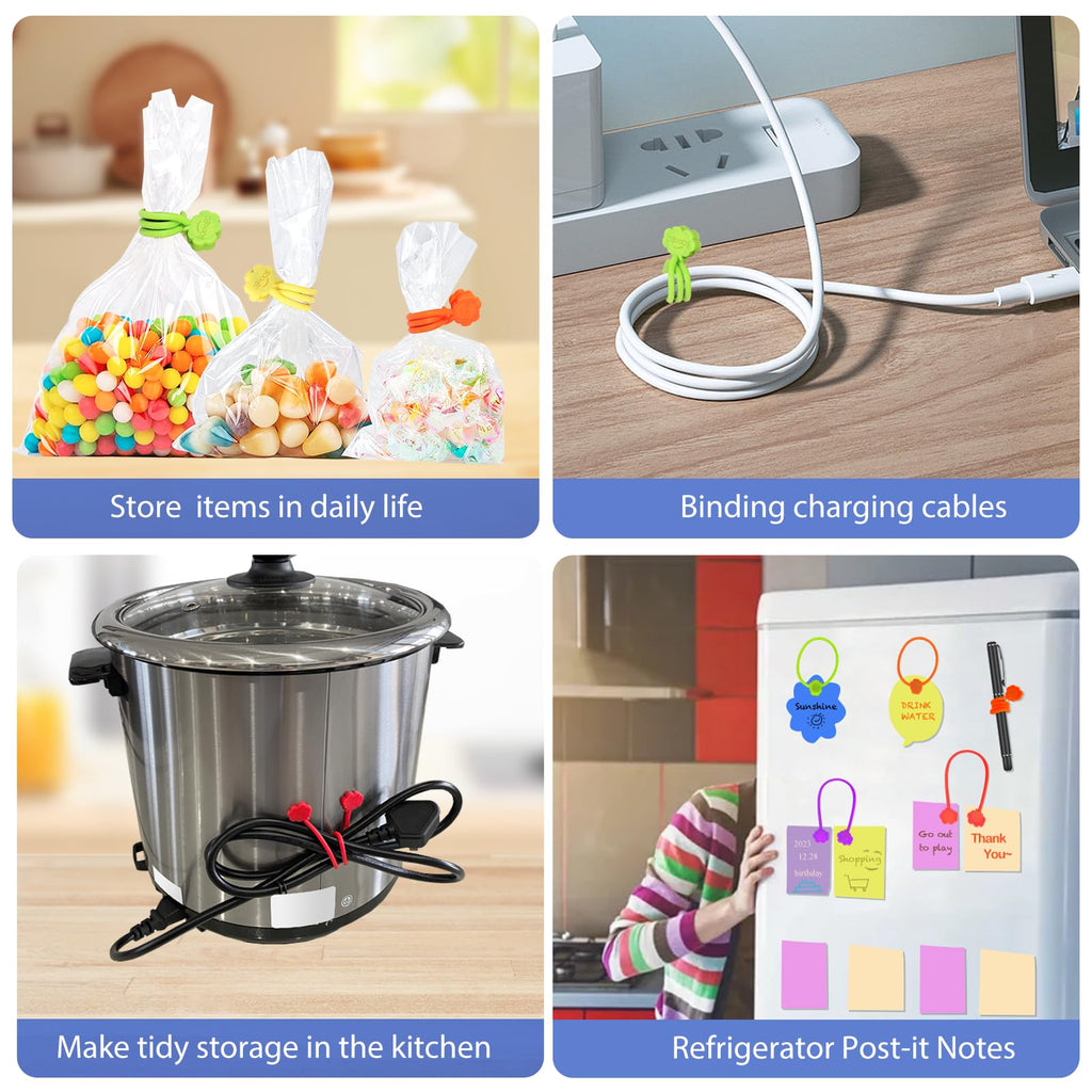 SOOOEC Magnetic Cable Ties 32 Pack, Cute Cloud 7.2" Silicone 8 Colors