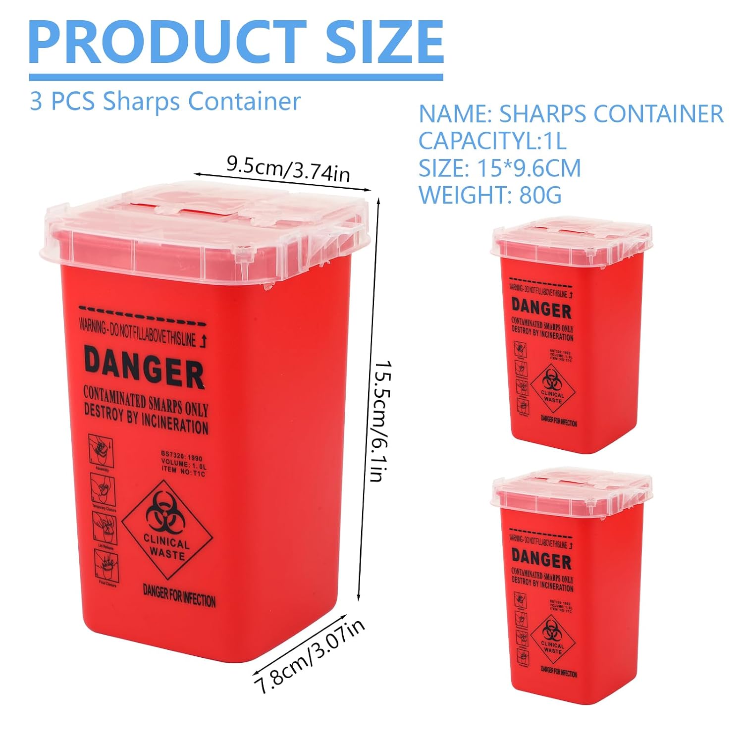 3-Pack Sharps Container for Home Use and Professional | 1 Quart Biohazard Needle and Syringe Disposal, Needle