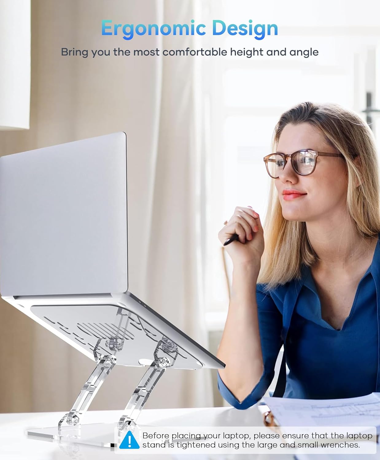 Acrylic Laptop Stand for Desk, Adjustable Ergonomic Laptop Riser, Portable Foldable Computer Stand, Compatible with