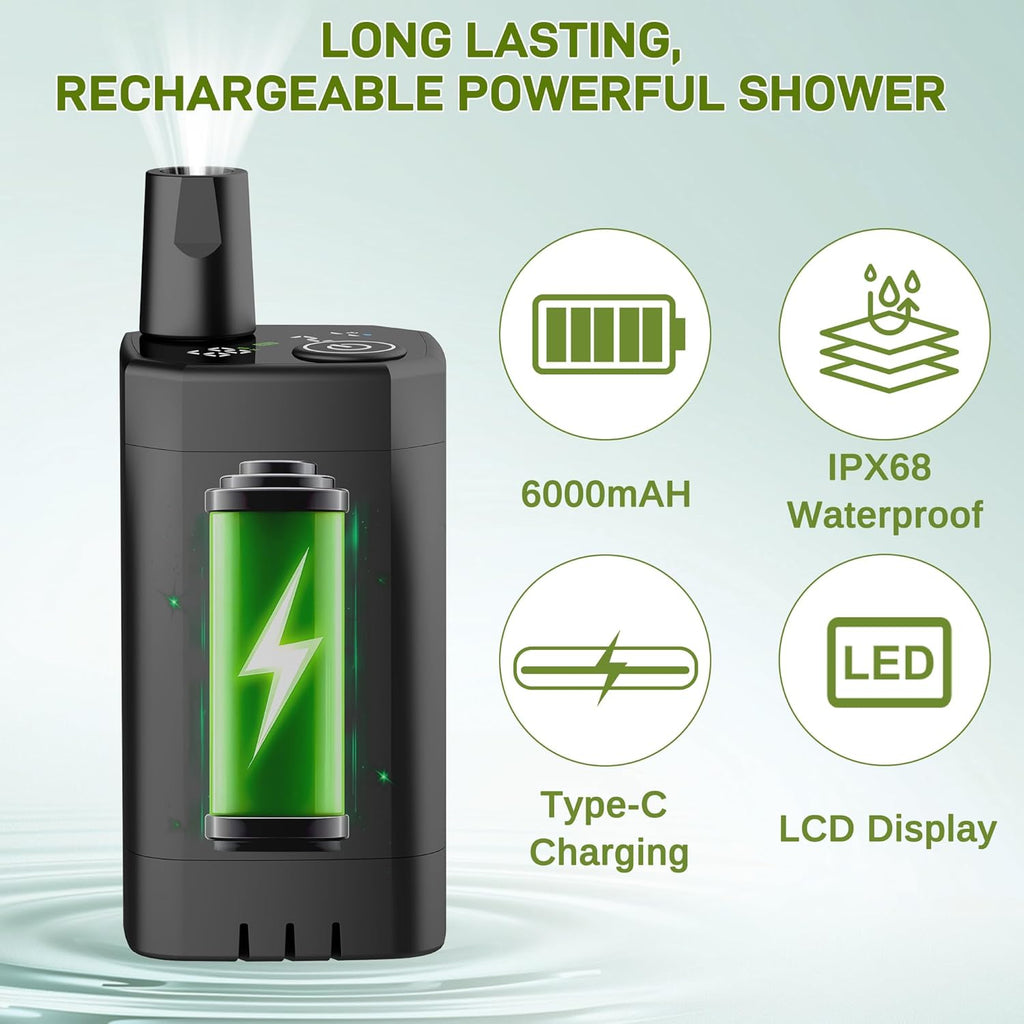 Portable Camping Shower,Upgraded Extra Large Pop Up Privacy Tent Kit with LED Light and Foldable Toilet, 6000mAh LCD