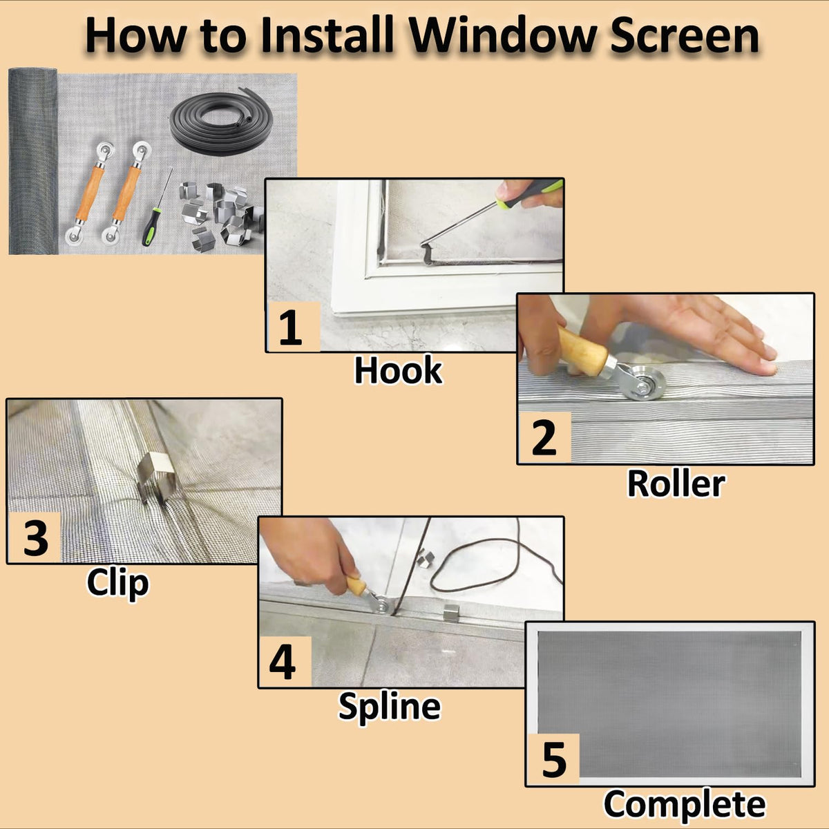Window Screen Replacement, 6in1 Window Screen Door Repair Kit
