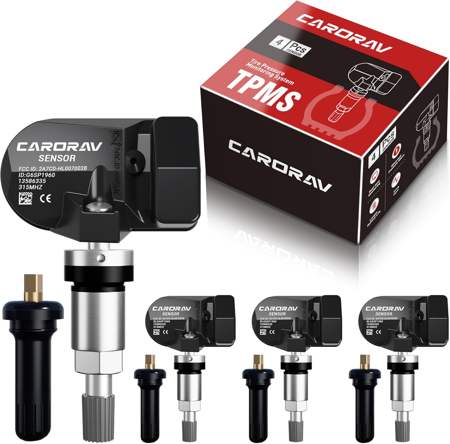 TPMS Sensor GM, 4-Pack Tire Pressure Monitoring System Sensor | Replacement for GM Chevy GMC Cadillac Buick, 315MHz