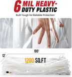 12' x 100' 6 Mil Heavy Duty Clear Plastic Sheeting, UV Resistant Tear-Proof for Greenhouse, Construction, Painting