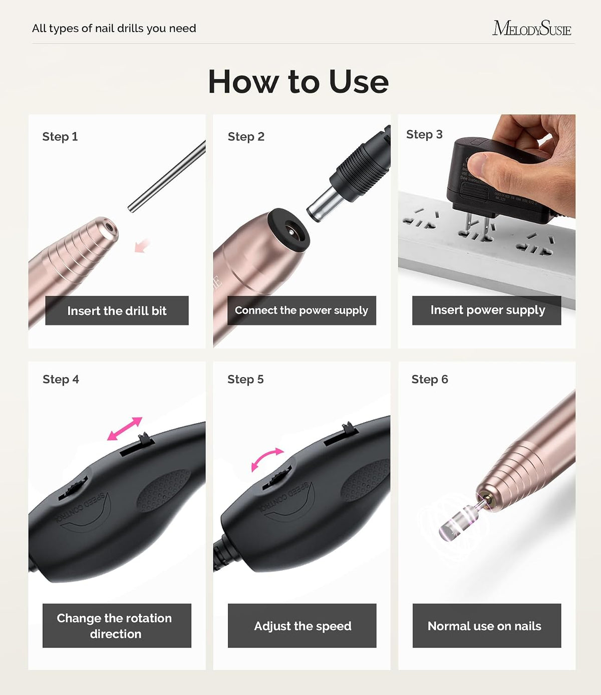 PC120B Pen Nail Drill with Compact AC Adapter Kit